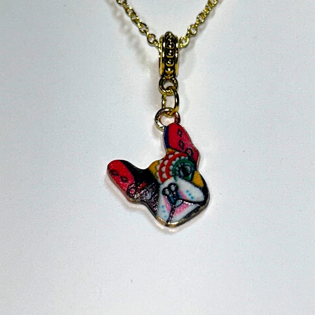 Handmade Cute French Bulldog Frenchie Charm Pendant Gold Plt Sterling Necklace 50$